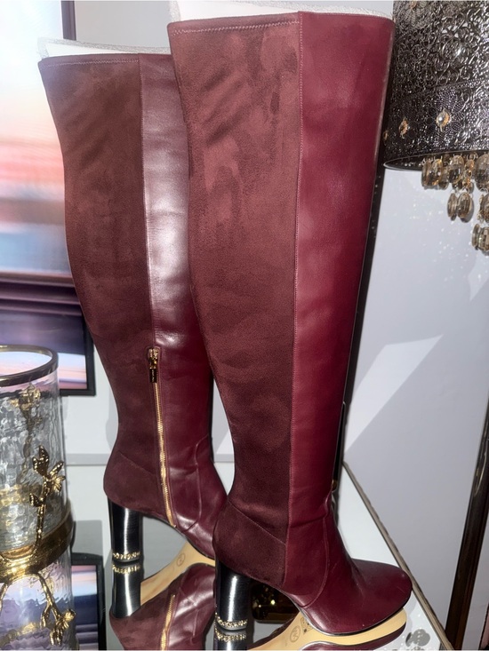 MICHAEL Michael Kors Shoes - MICHAEL Michael Kors Two-Tone Leather Burgundy Over-The-Knee Boots